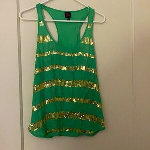2bebe green & gold sequins top size: M